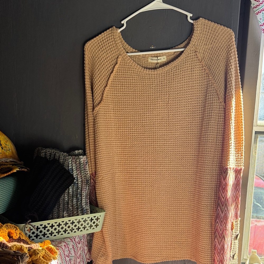 Women's Tan Waffle Knit Blouse